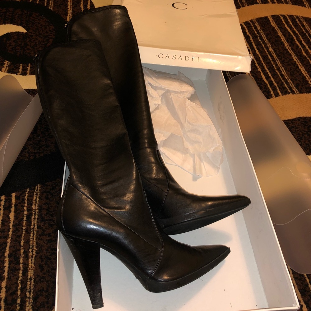 Casadei Nero Tall Leather Stretch Boots